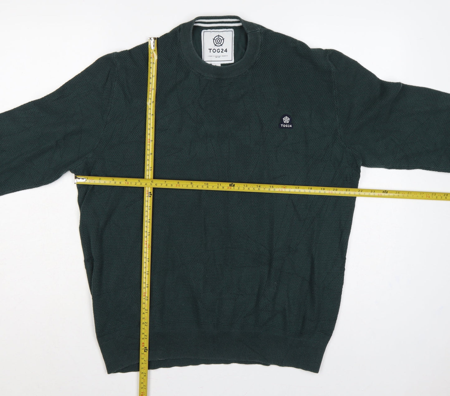 TOG24 Mens Green L Cable Knit Cotton Crew Neck Pullover Jumper