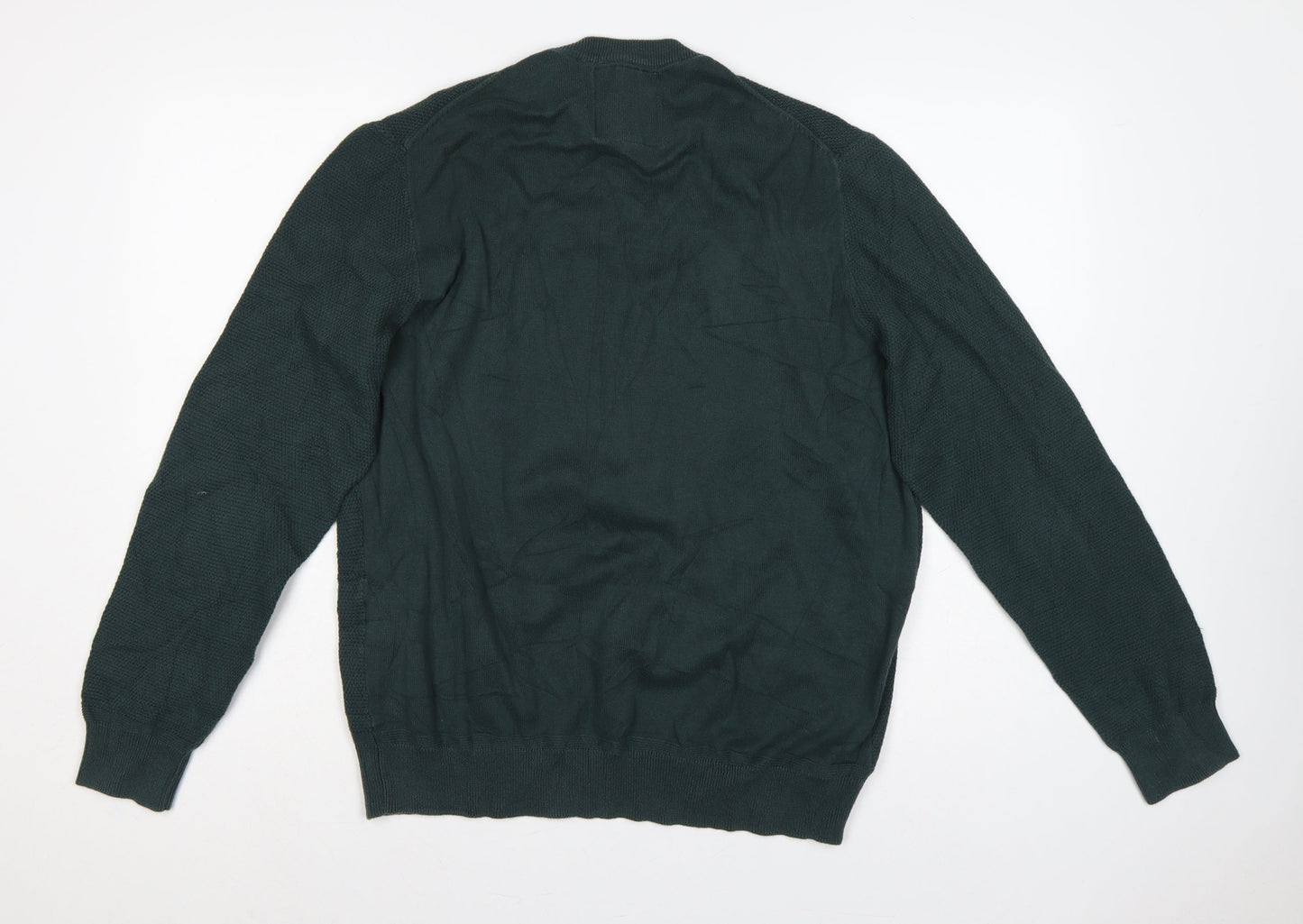 TOG24 Mens Green L Cable Knit Cotton Crew Neck Pullover Jumper