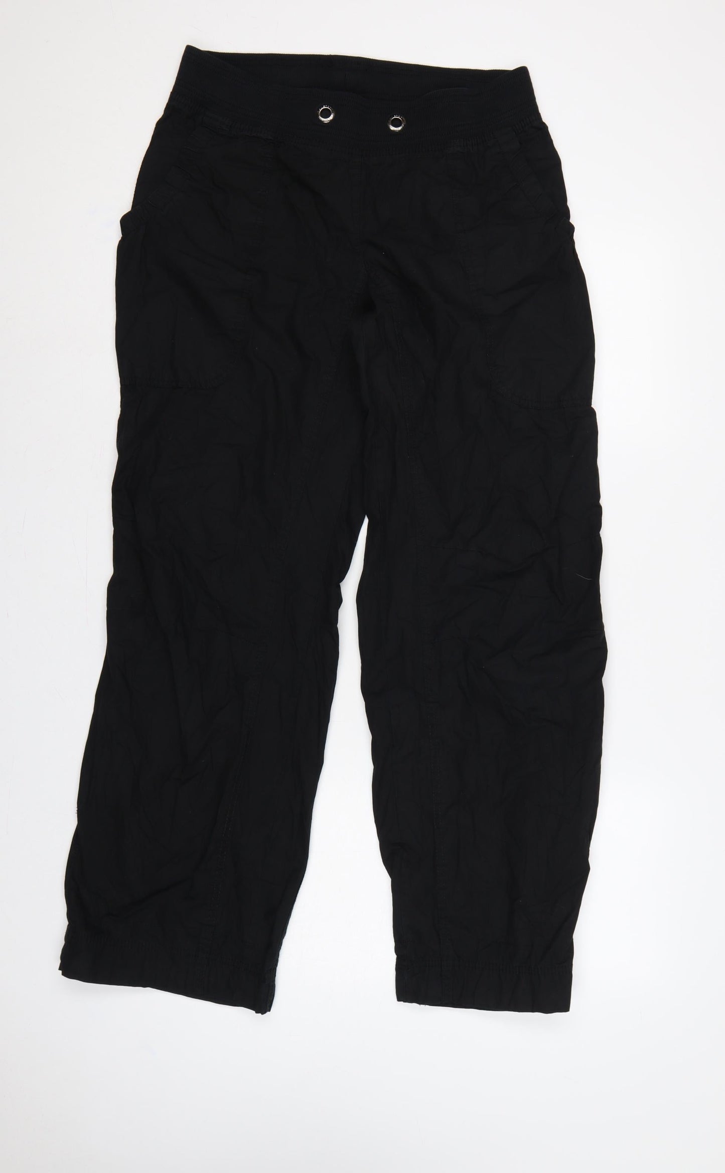 H&M Sport Women’s Black UK 14 Cotton Cargo Trousers Elastic Waist