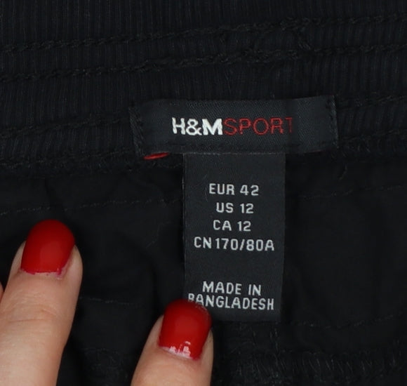 H&M Sport Women’s Black UK 14 Cotton Cargo Trousers Elastic Waist