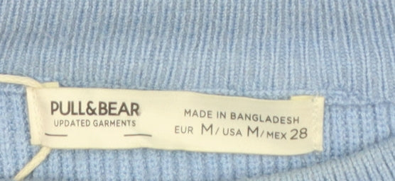 Pull&Bear Women Blue M Balloon Sleeve Crew Neck Knit Jumper