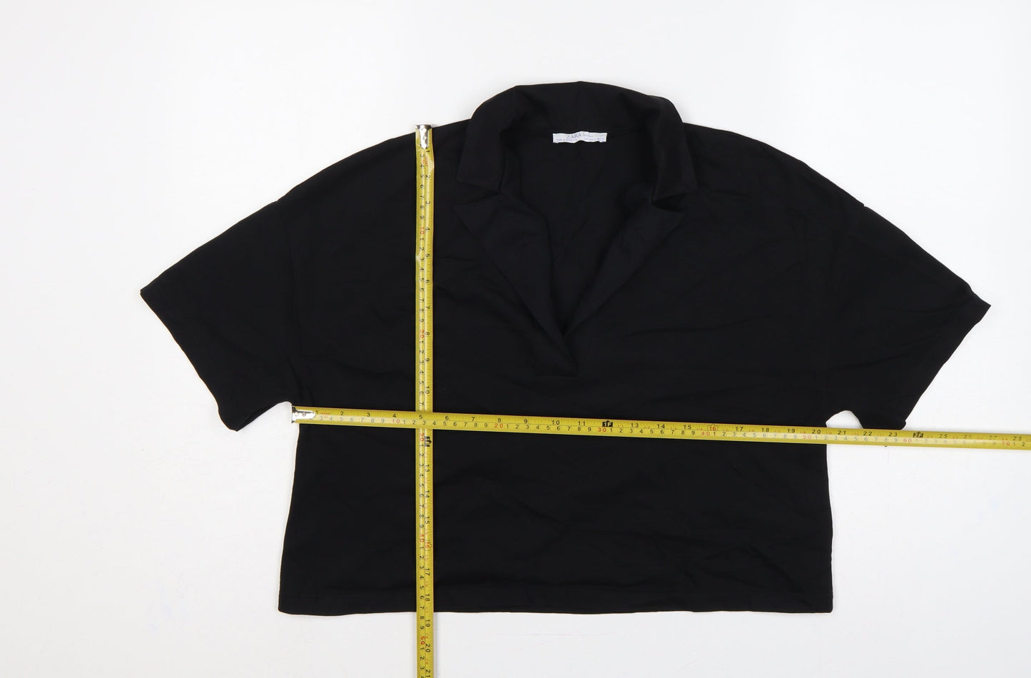 Zara Women Black UK 8 Cotton Collared Short Sleeve Polo Top