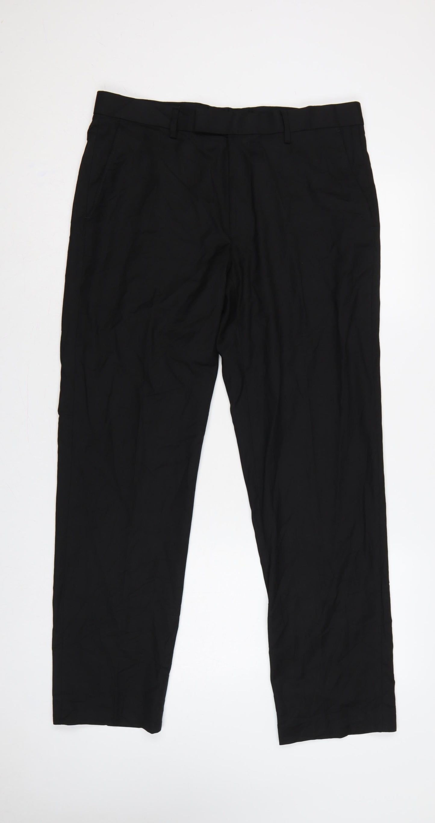 Marks & Spencer Men Black 34 Regular Fit Straight Dress Trousers