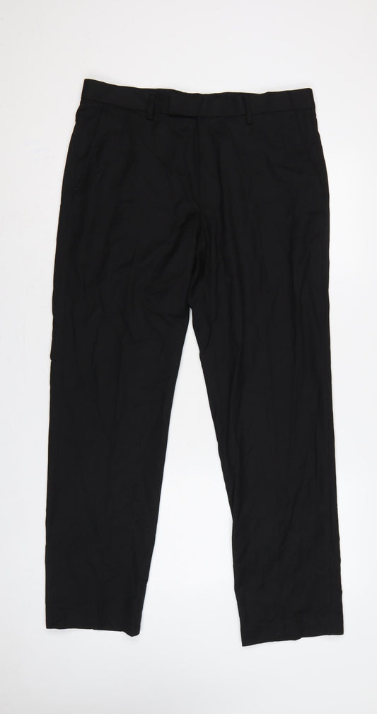 Marks & Spencer Men Black 34 Regular Fit Straight Dress Trousers
