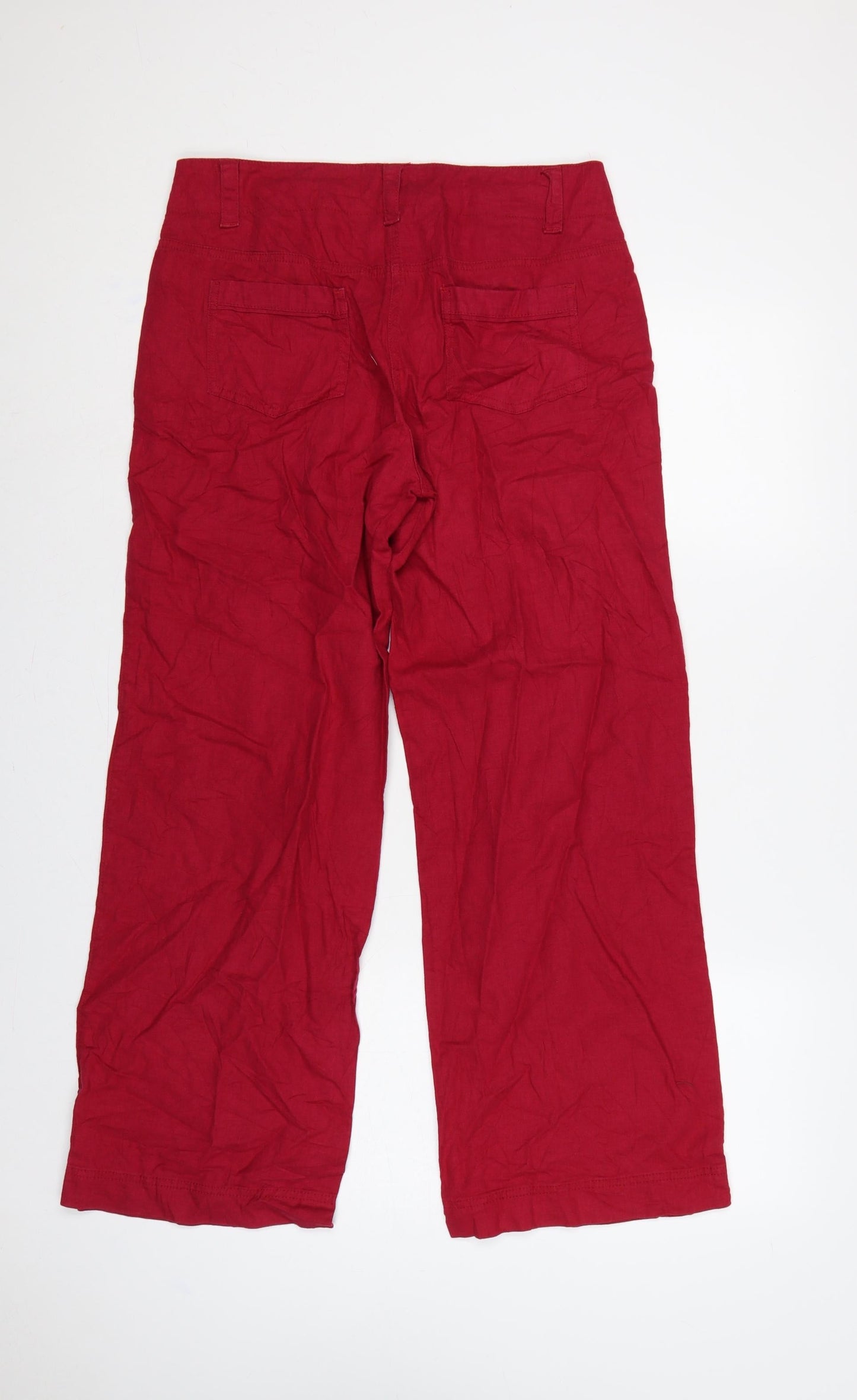 Marks and Spencer Women Red Linen Blend Wide Leg Trousers UK 12