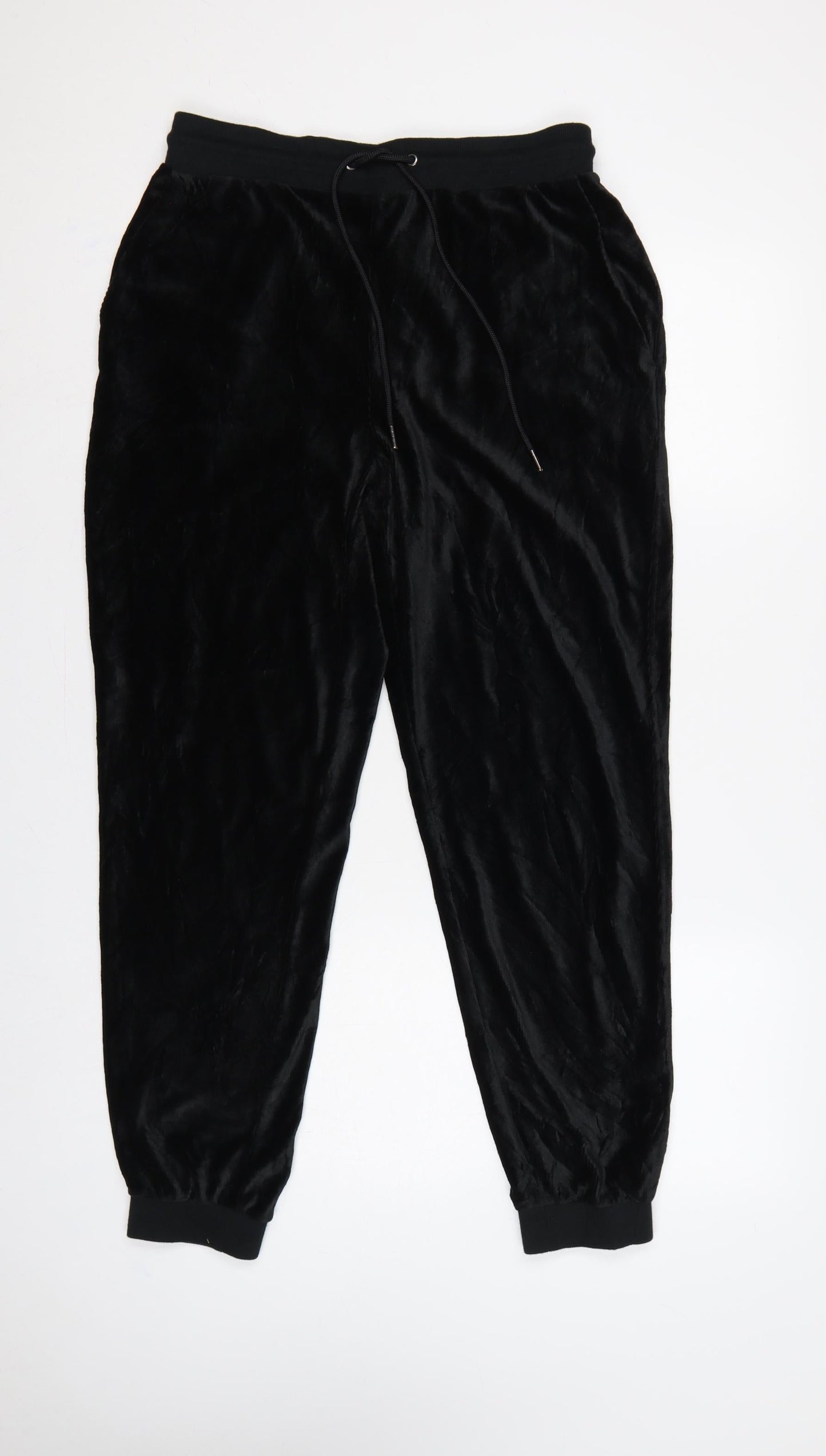 Marks and Spencer Women Black UK 12 Velvet Jogger Trousers Drawstring