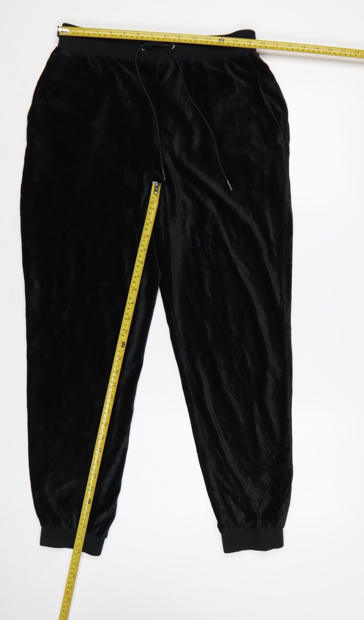 Marks and Spencer Women Black UK 12 Velvet Jogger Trousers Drawstring