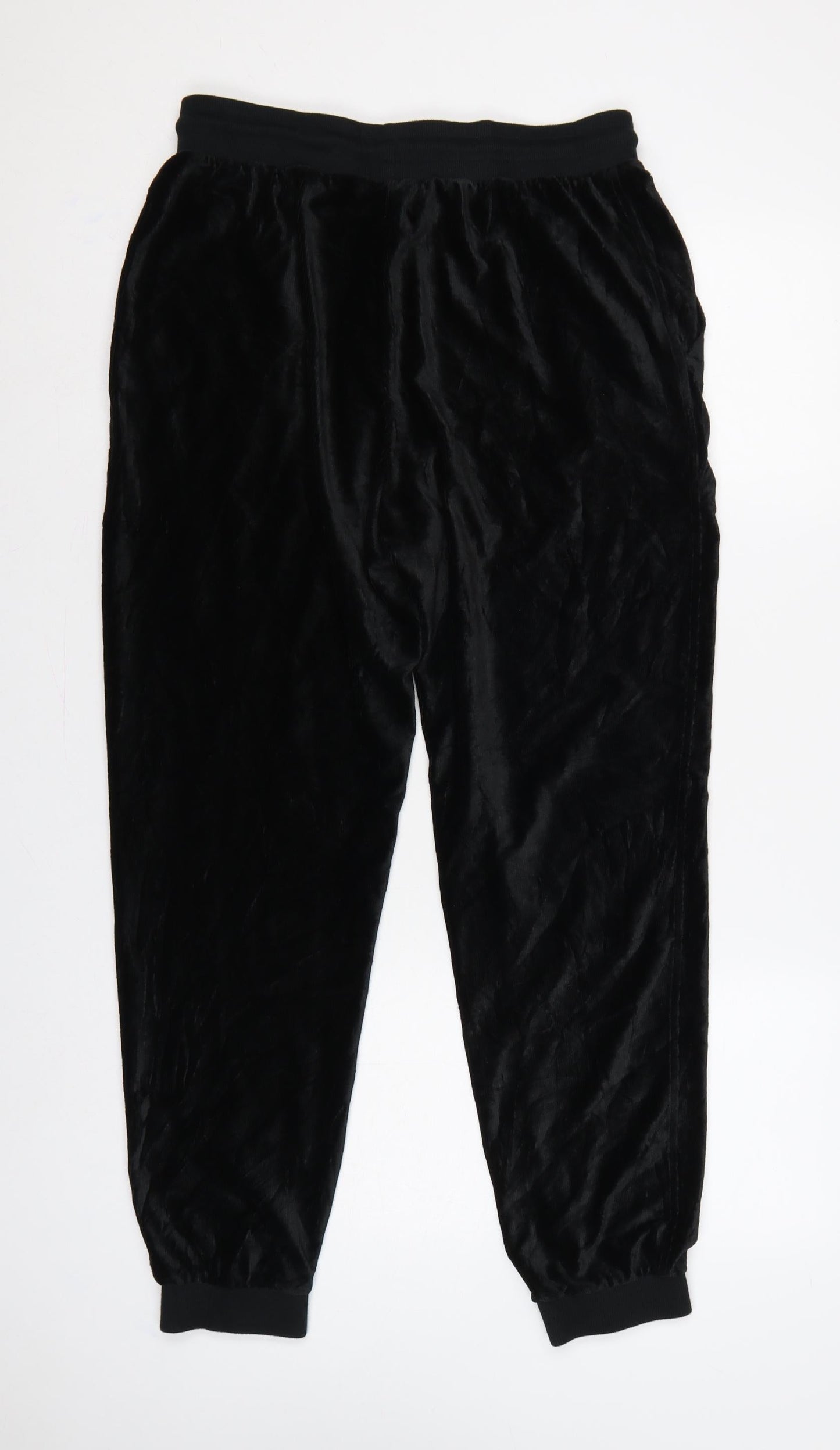 Marks and Spencer Women Black UK 12 Velvet Jogger Trousers Drawstring