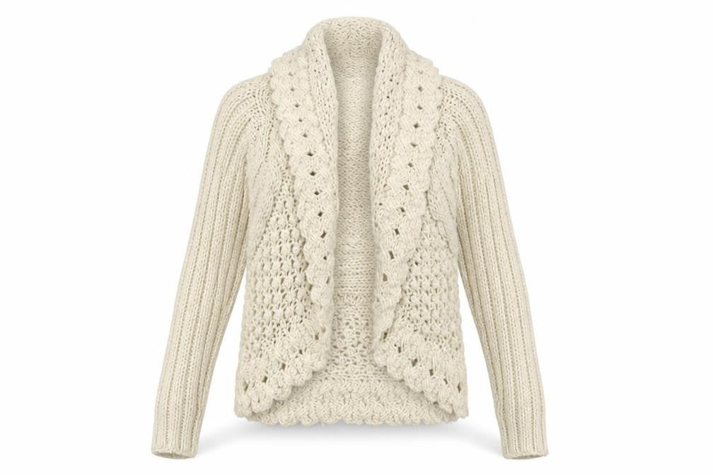 Allie & Anna Women Ivory M Hooded Cable Knit Open Cardigan