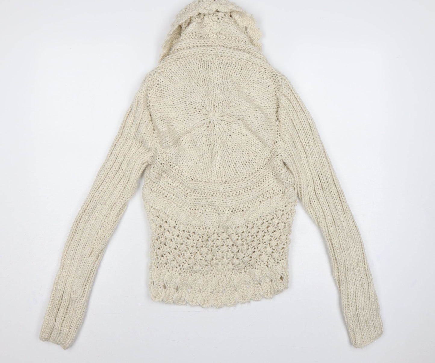 Allie & Anna Women Ivory M Hooded Cable Knit Open Cardigan