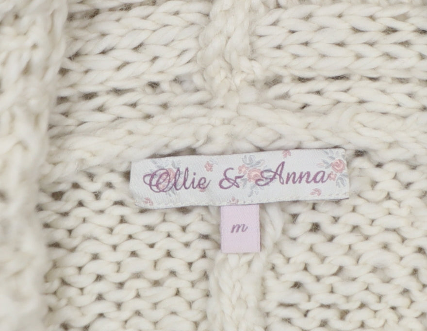 Allie & Anna Women Ivory M Hooded Cable Knit Open Cardigan