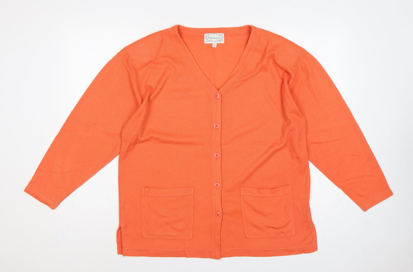 Fay Louise Women Orange One Size V-Neck Button Pocket Cardigan