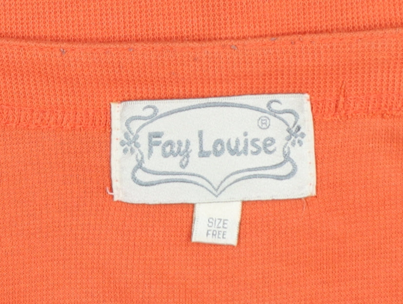 Fay Louise Women Orange One Size V-Neck Button Pocket Cardigan