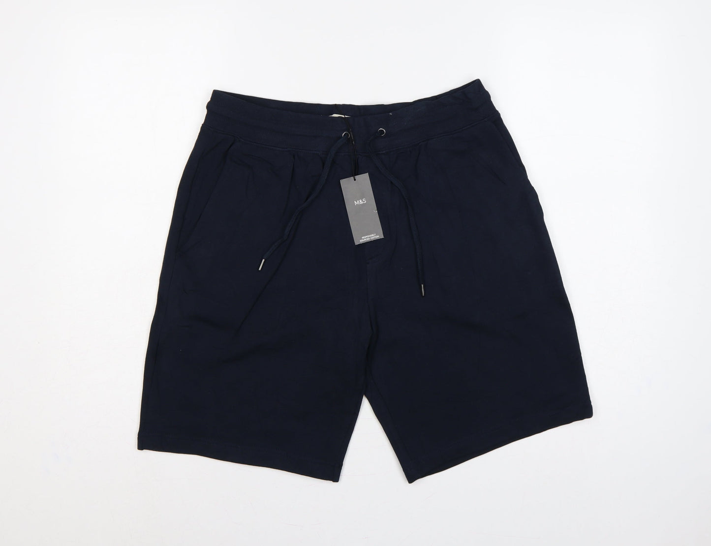 Marks and Spencer Men’s Blue M 34in Drawstring Cotton Sweat Shorts