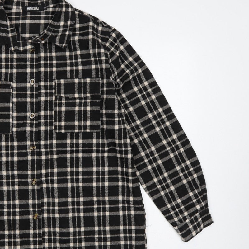 Missguided Women’s Black Plaid Long Sleeve Button-Up Shirt UK 10