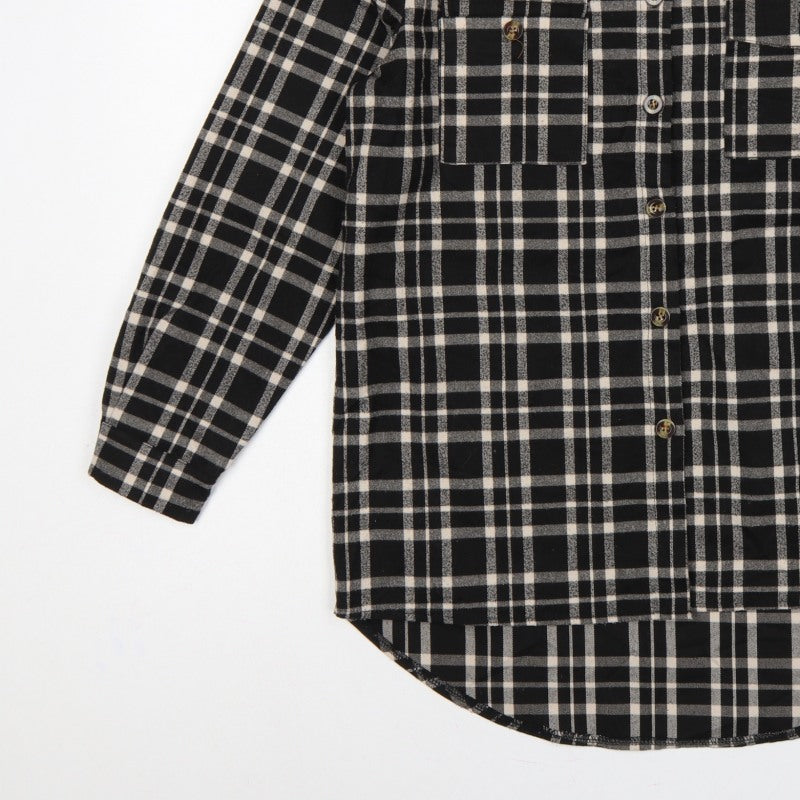 Missguided Women’s Black Plaid Long Sleeve Button-Up Shirt UK 10