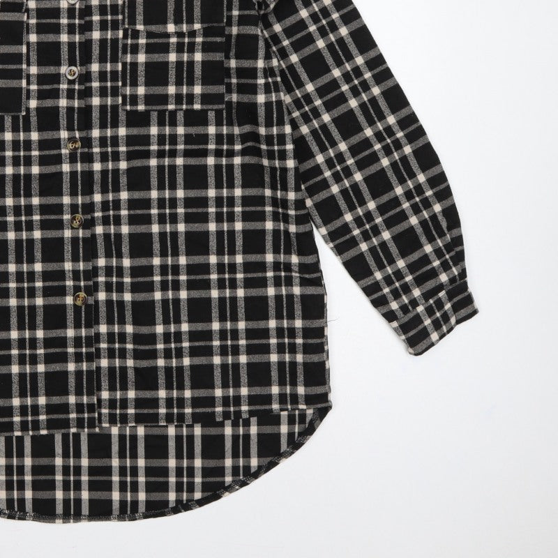 Missguided Women’s Black Plaid Long Sleeve Button-Up Shirt UK 10