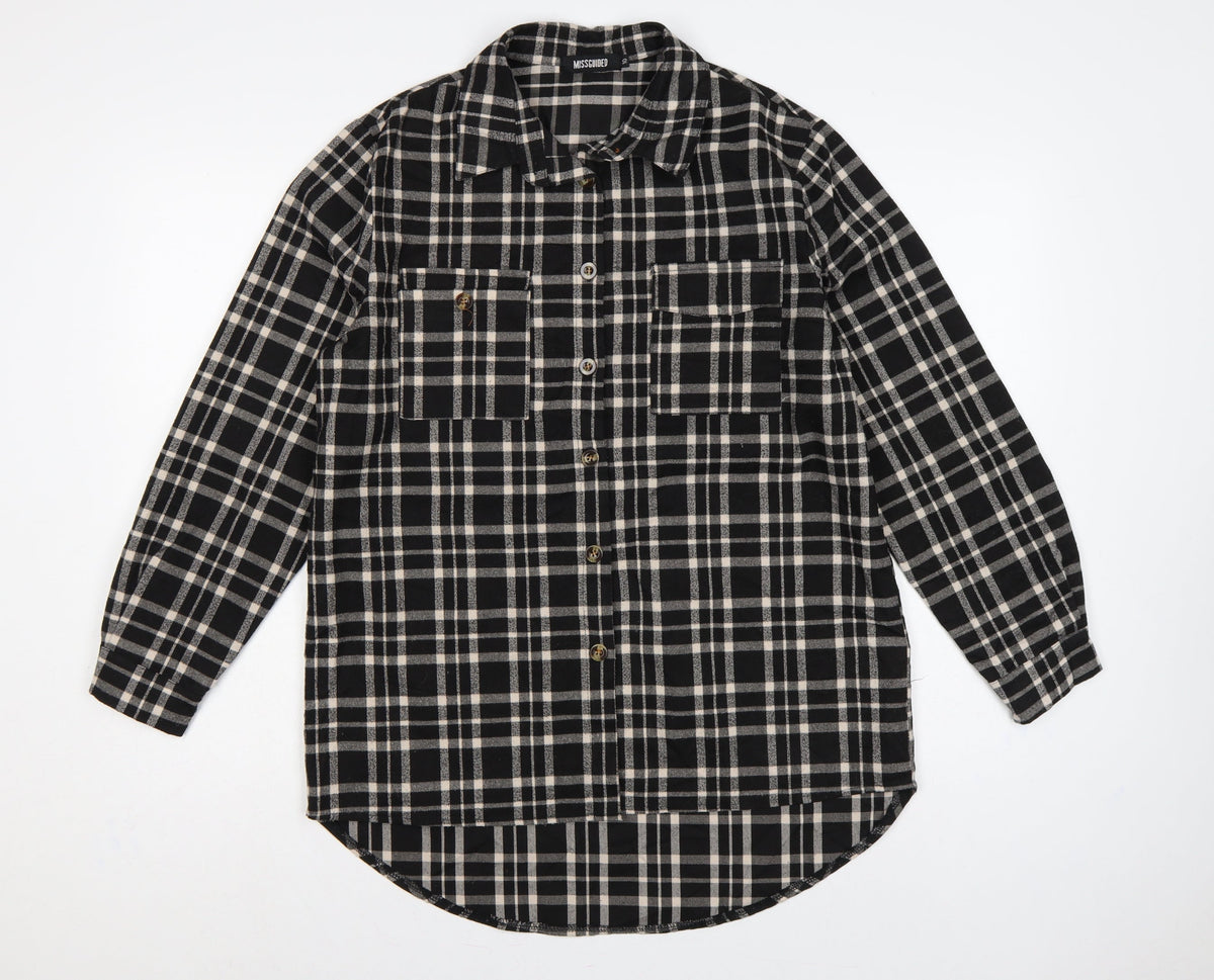 Missguided Women’s Black Plaid Long Sleeve Button-Up Shirt UK 10