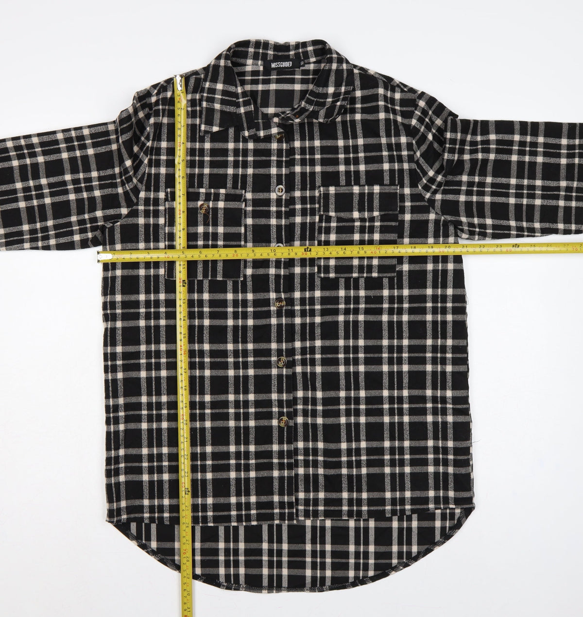 Missguided Women’s Black Plaid Long Sleeve Button-Up Shirt UK 10