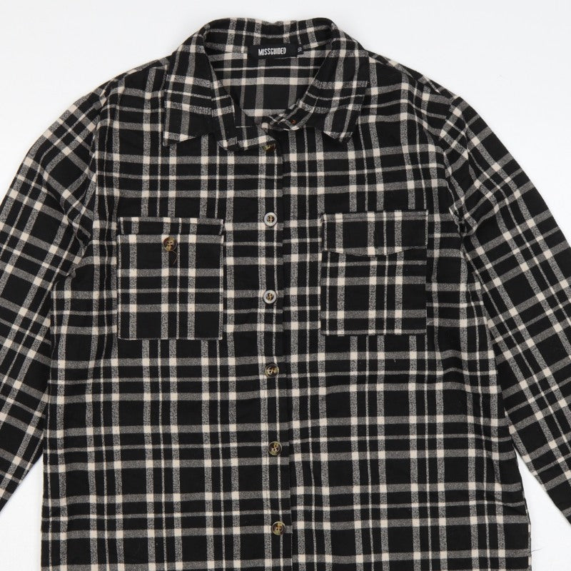Missguided Women’s Black Plaid Long Sleeve Button-Up Shirt UK 10