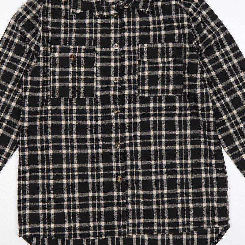 Missguided Women’s Black Plaid Long Sleeve Button-Up Shirt UK 10