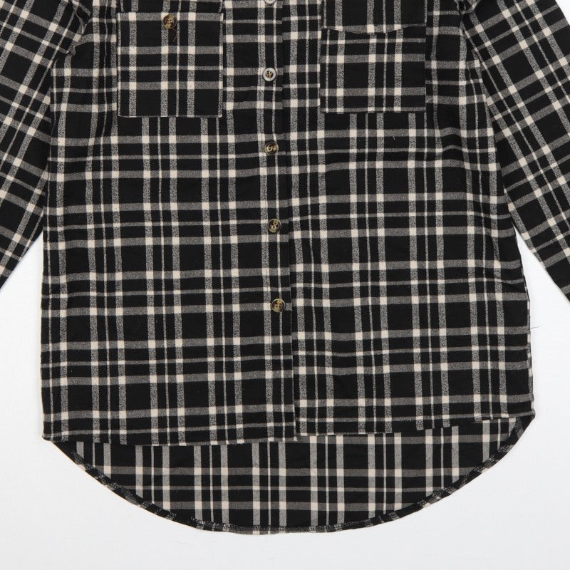 Missguided Women’s Black Plaid Long Sleeve Button-Up Shirt UK 10