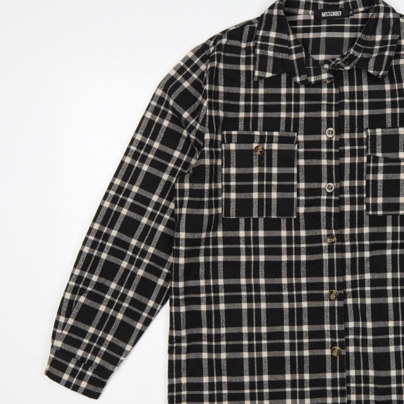Missguided Women’s Black Plaid Long Sleeve Button-Up Shirt UK 10
