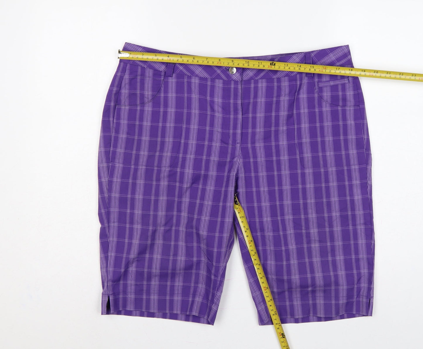 Calvin Klein Golf Women Purple Plaid Bermuda Shorts UK 16