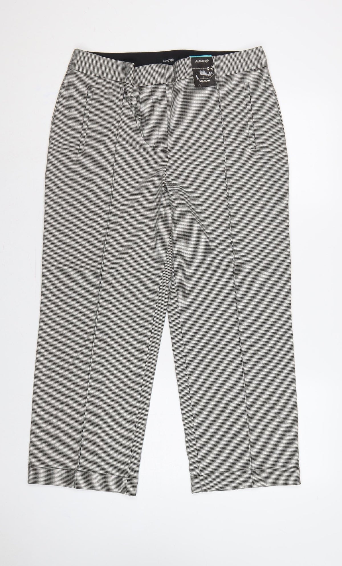 Marks and Spencer Autograph Women Grey Check Straight Trousers UK 14