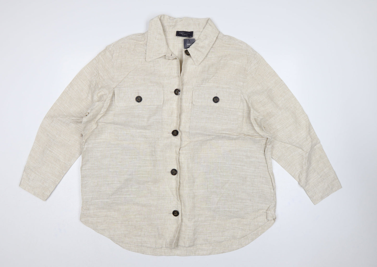 Marks & Spencer Women Beige UK 20 Relaxed Linen Button-Up Shirt