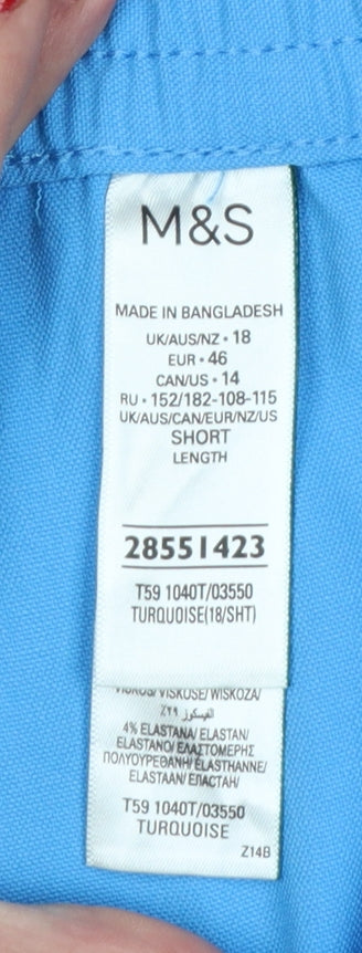 Marks & Spencer Women Blue Wide Leg High Rise Trousers UK 18 Short