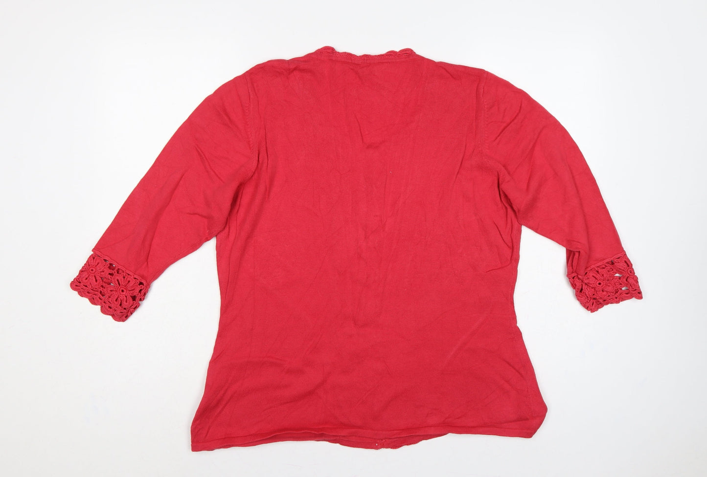 Alice Collins Women Red Size 18 Cotton Crochet Button Cardigan