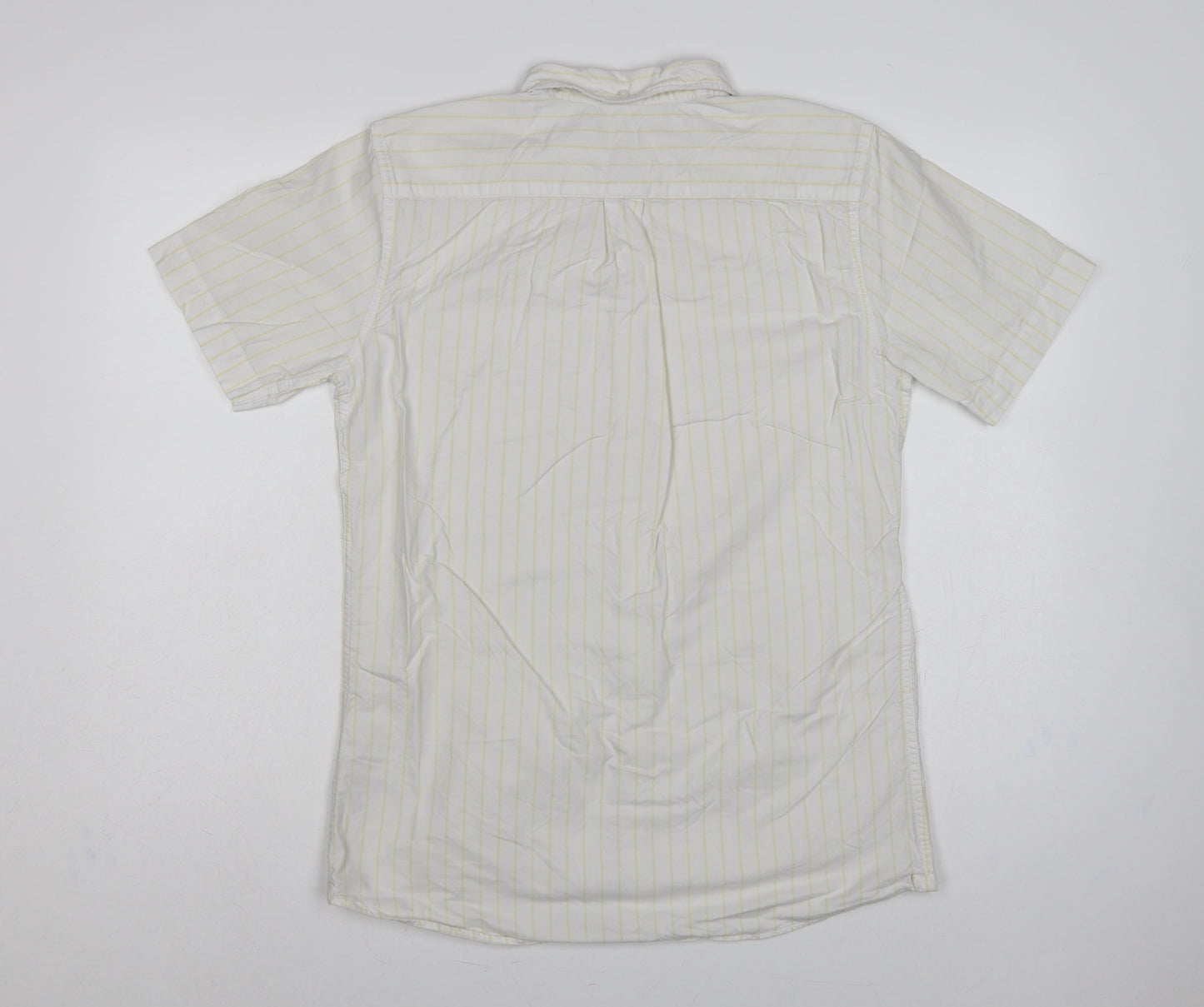 Dunnes Stores Men White Yellow Stripe Slim Fit M Short Sleeve Shirt
