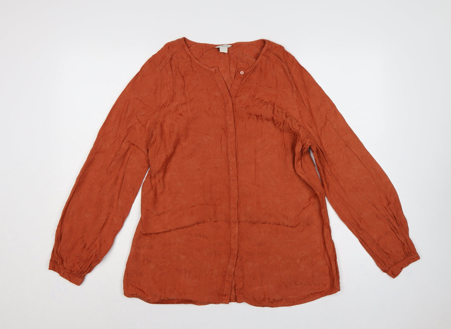 Monsoon Women Orange UK 14 Floral Jacquard Button-Up Long Sleeve Blouse