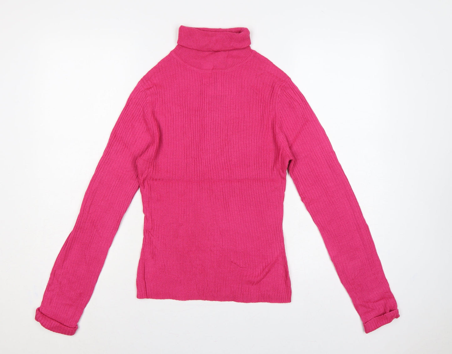 Collusion Women’s Pink UK 12 Roll Neck Ribbed Knit Slim Jumper