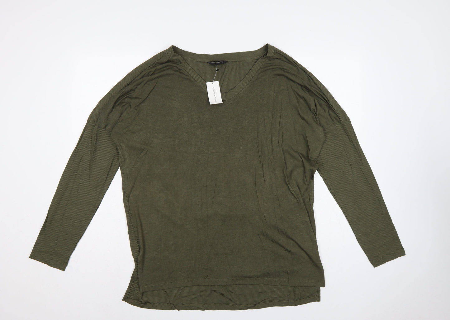 Banana Republic Women Green L Basic Modal Long Sleeve Crew Neck T-Shirt