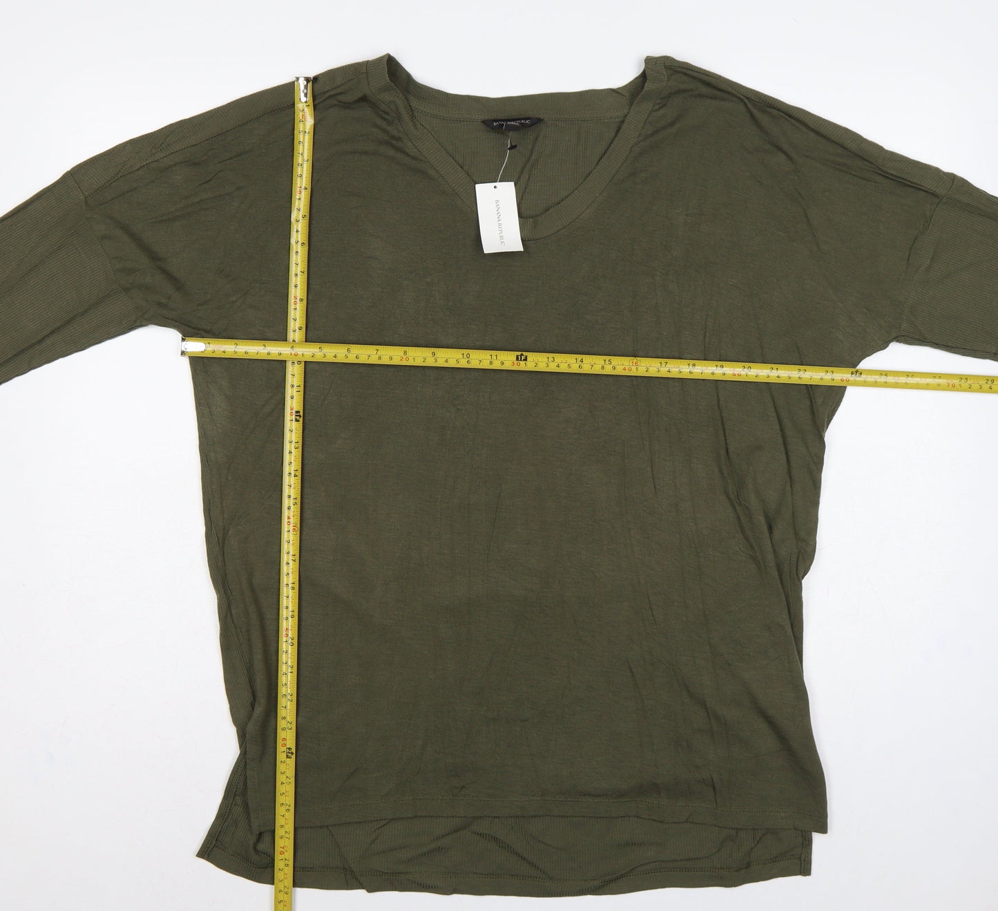 Banana Republic Women Green L Basic Modal Long Sleeve Crew Neck T-Shirt