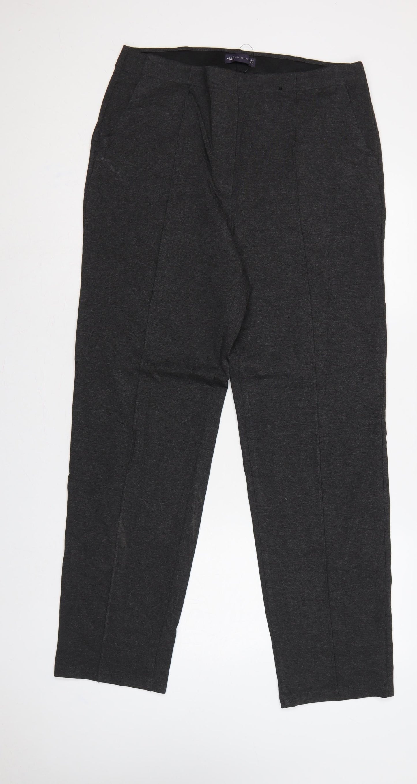 M&S Women’s Grey UK 16 Long Straight Ponte Work Trousers
