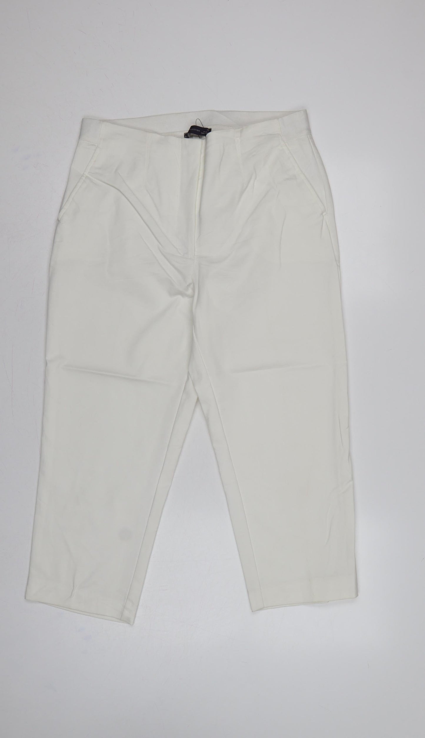 Marks and Spencer Women Ivory UK 14 Straight High Rise Trousers