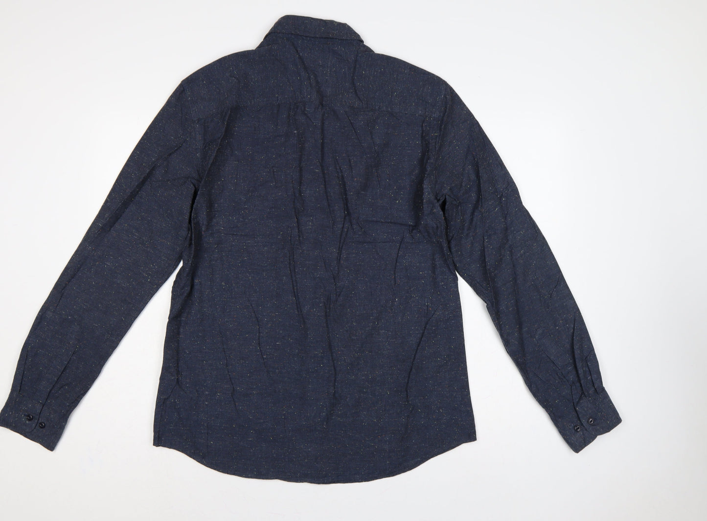 Next Men Blue L Long Sleeve Button Down Cotton Blend Shirt