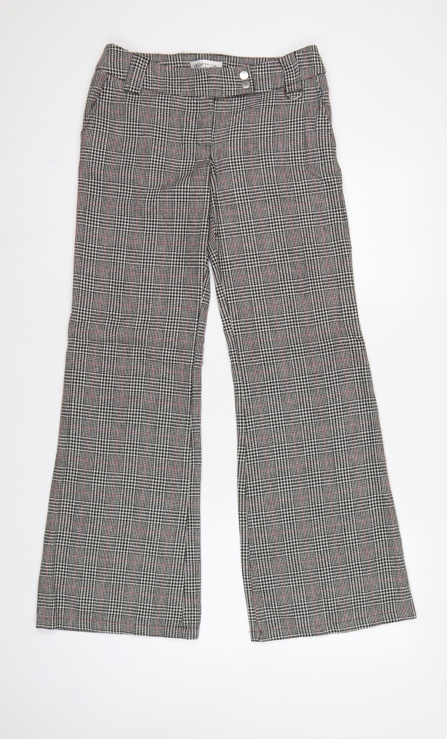Topshop Women Grey Check Flared Dress Trousers Size 8