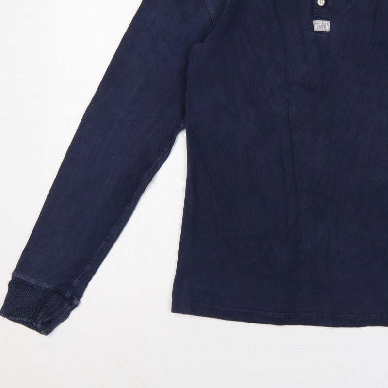 Superdry Mens Blue Large Long Sleeve Henley Jersey T-Shirt