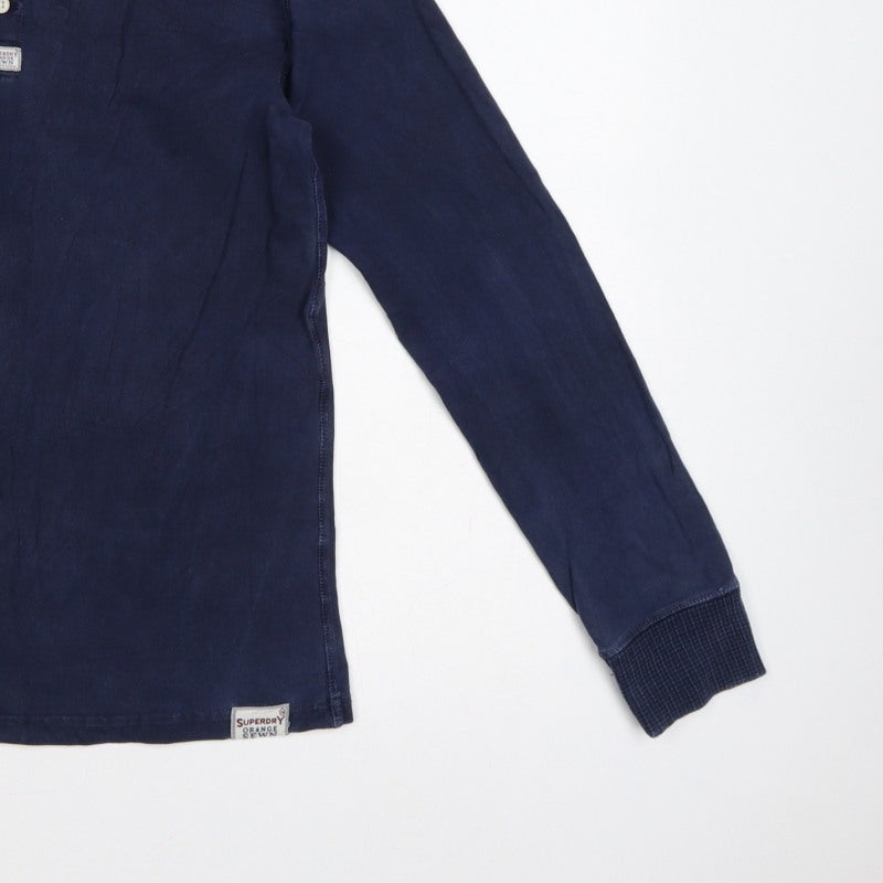 Superdry Mens Blue Large Long Sleeve Henley Jersey T-Shirt