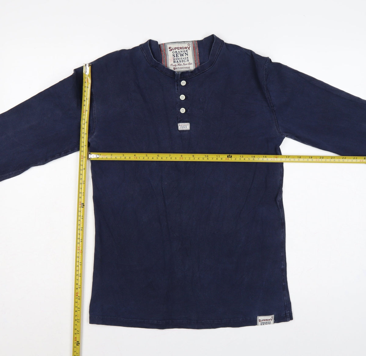 Superdry Mens Blue Large Long Sleeve Henley Jersey T-Shirt