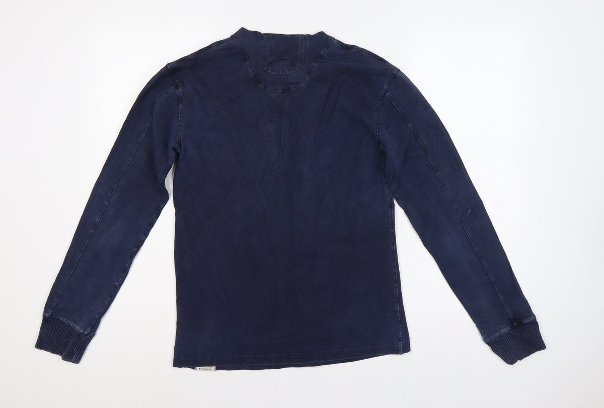 Superdry Mens Blue Large Long Sleeve Henley Jersey T-Shirt
