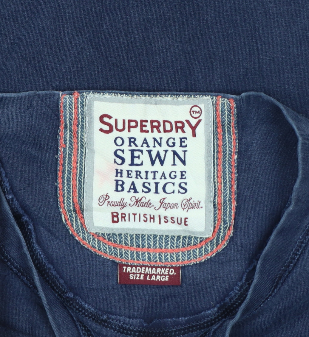 Superdry Mens Blue Large Long Sleeve Henley Jersey T-Shirt
