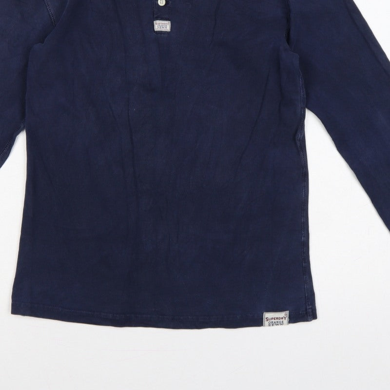 Superdry Mens Blue Large Long Sleeve Henley Jersey T-Shirt