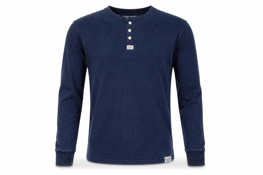 Superdry Mens Blue Large Long Sleeve Henley Jersey T-Shirt