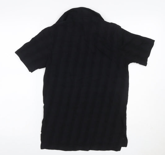 Farah Men's Black Size S Textured Check Short Sleeve Cotton Polo Shirt