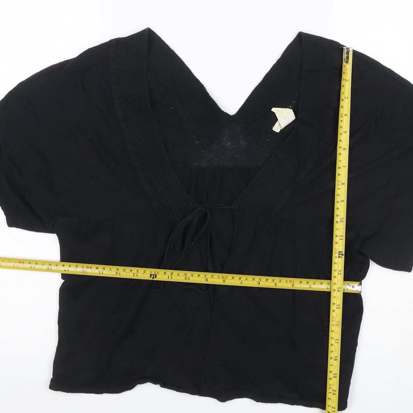 Gap Women’s Black XL Rayon V-Neck Tie Front Short Sleeve Blouse